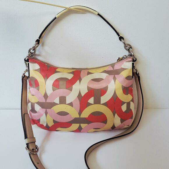 Coach Kristin Op Art Multicolor Satin Leather Shoulder Crossbody Bag - Picture 4 of 12